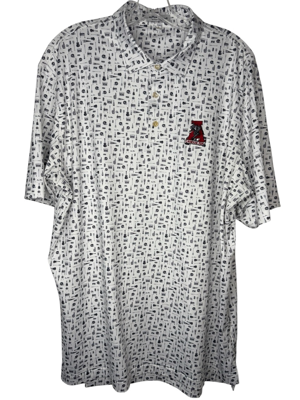 Peter Millar U of Alabama Performance Polo White Print Shirt “A” logo Large